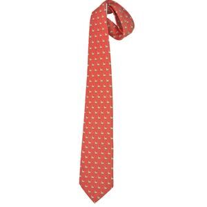 Vineyard Vines Coral Salmon White Red Collar Terrier Dogs Handmade USA Silk Tie